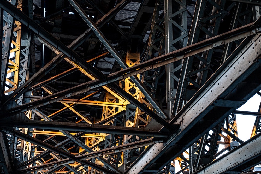 steel structure supporting a bridge